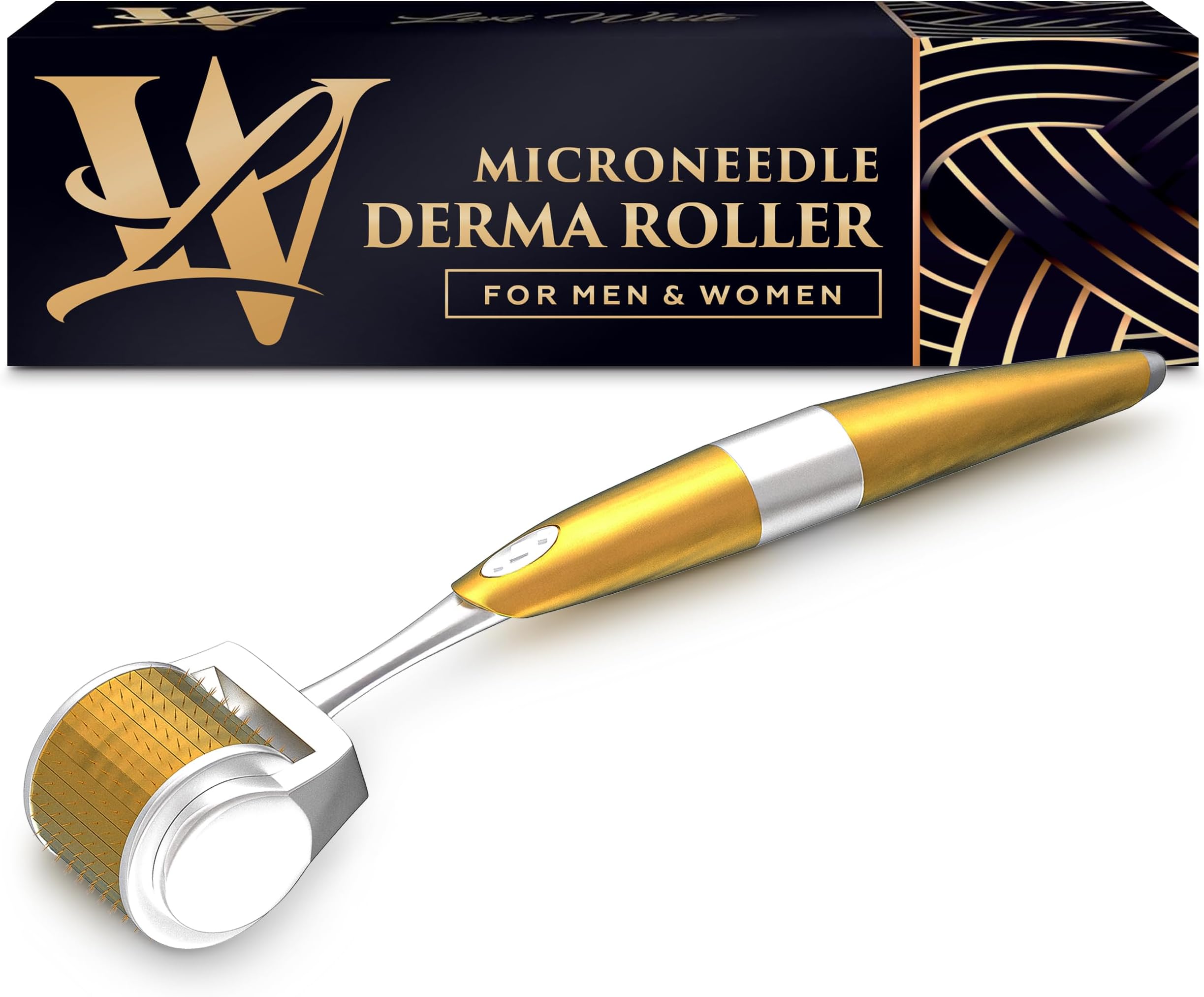 Derma Roller for Skin, Hair & Beard – Women and Men Titanium Microneedling Roller for Face & Scalp, Safe & Easy to Use - Premium Gold