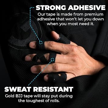 Gold BJJ Jiu Jitsu Tape - Strong Athletic Finger Tape, 1/2 x 30' - Protect Fingers and Toes in MMA, Judo, Wrestling, Martial Arts, Rock Climbing
