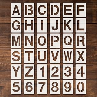 Letter Stencils 36pcs 2 Inch Number Alphabet Reusable Plastic TemplatesCraft Stencil Paint Template for Wood Wall Fabric Rock Signage（2in）
