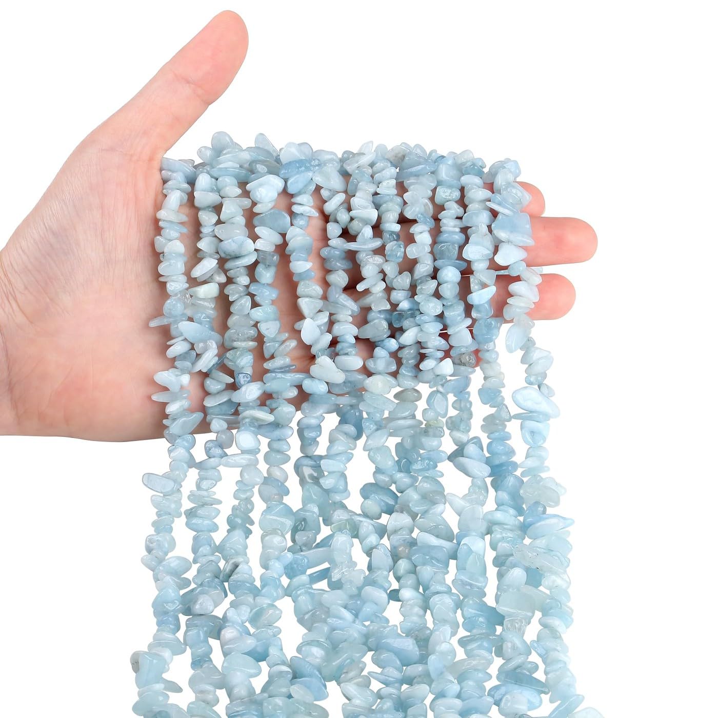 XIANNVXI 400 Pcs 5-8mm Blue Aquamarine Beads for Jewelry Making Drilled Stone Craft Irregular Gemstones Chips Loose Blue Beads for Crafting
