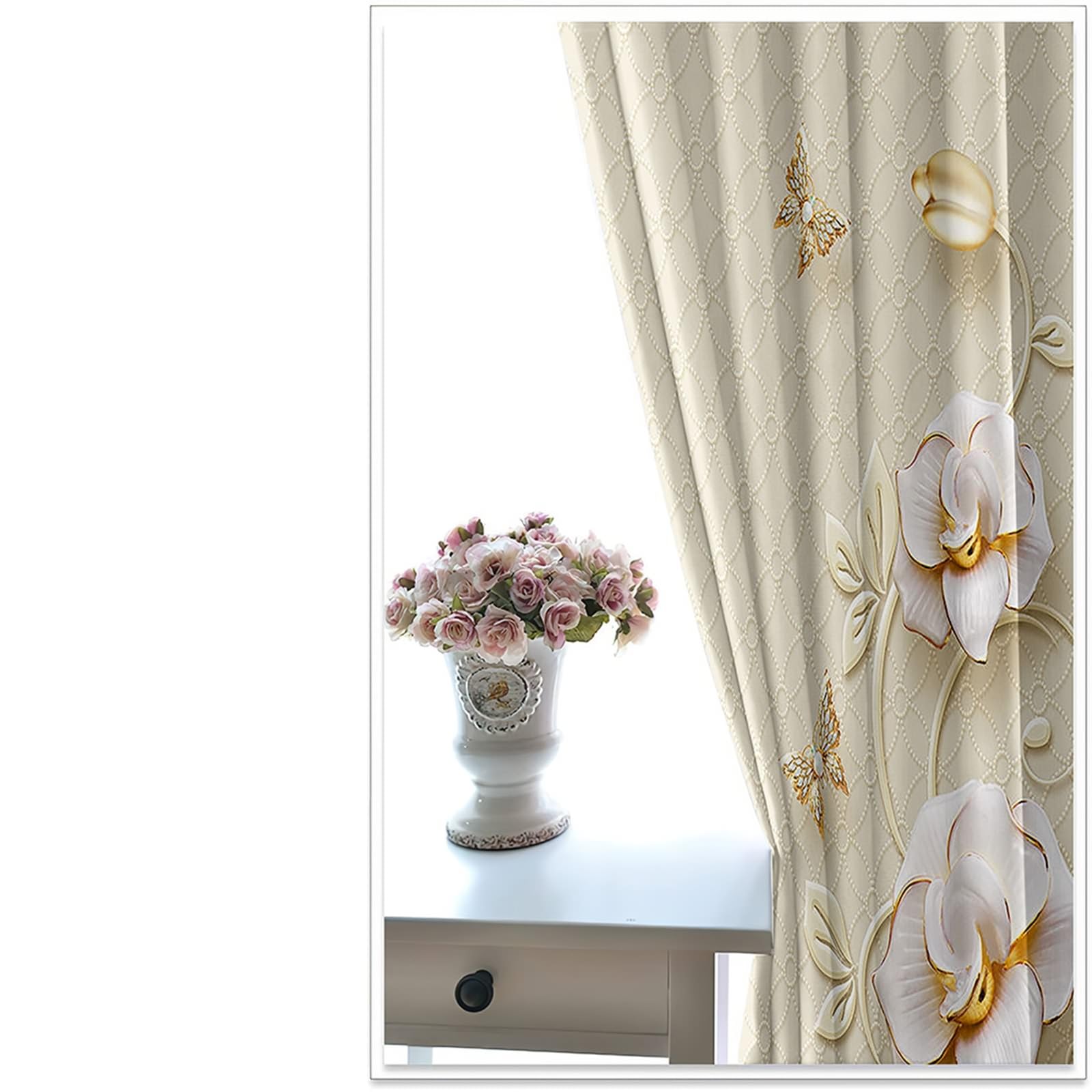 Zasłony do salonu, 2 panele 275 cm długości, zaciemniające panele okienne do pokoju, 84 szer. x 208 cm dł., kwiaty, filigranowe i motyle, termiczne zasłony zaciemniające do sypialni