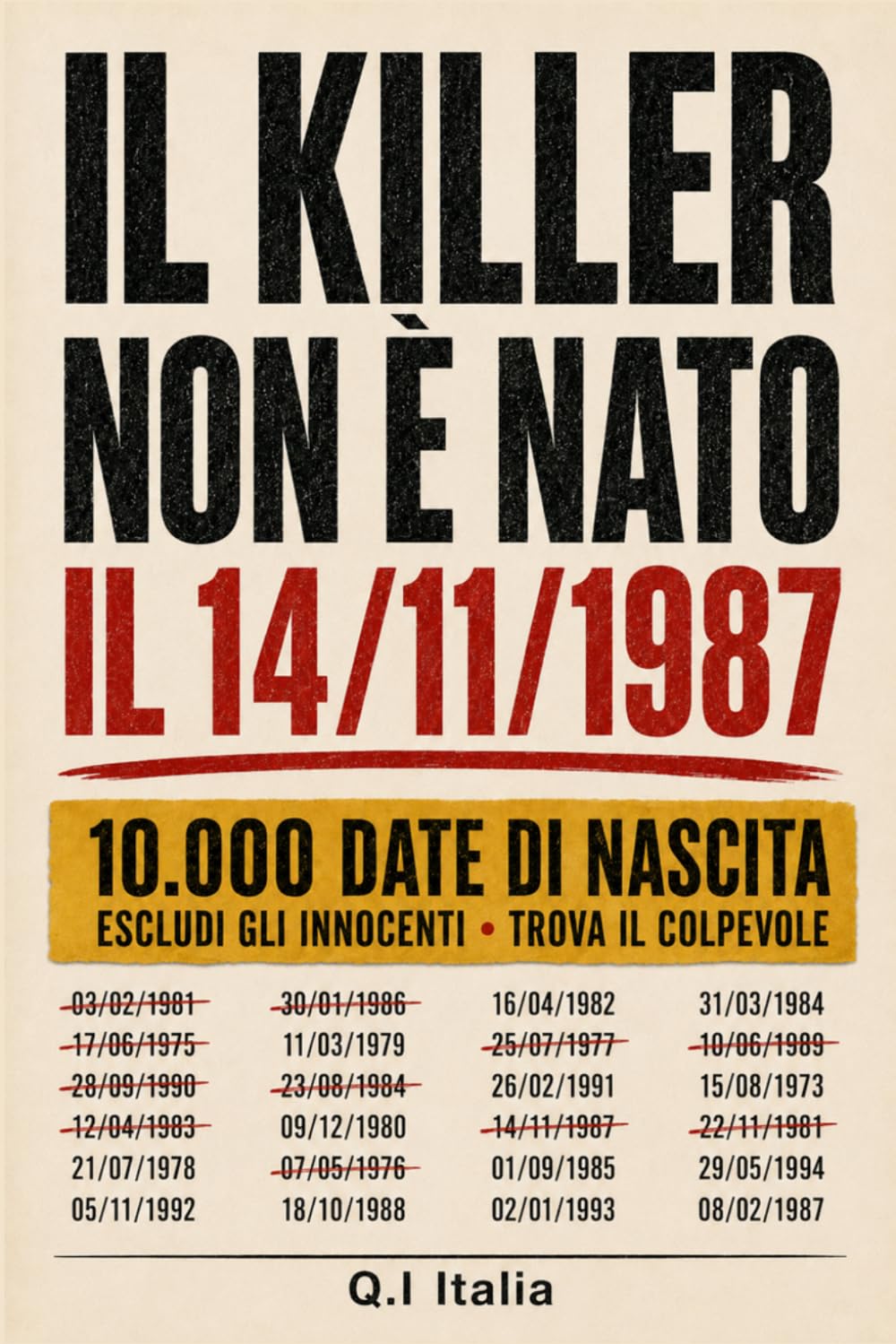 IL KILLER NON È NATO IL 14/11/1987: 10.000 date di nascita, 12 indizi, un solo colpevole – Un libro-gioco di indagine, logica e deduzione per adulti