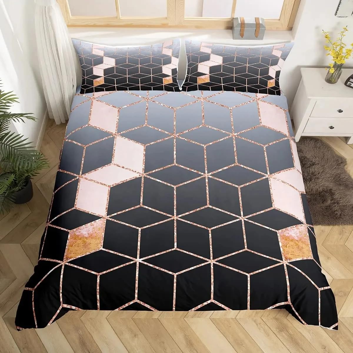 Housse de couette marbre noir 140X200 parure de lit géométrique