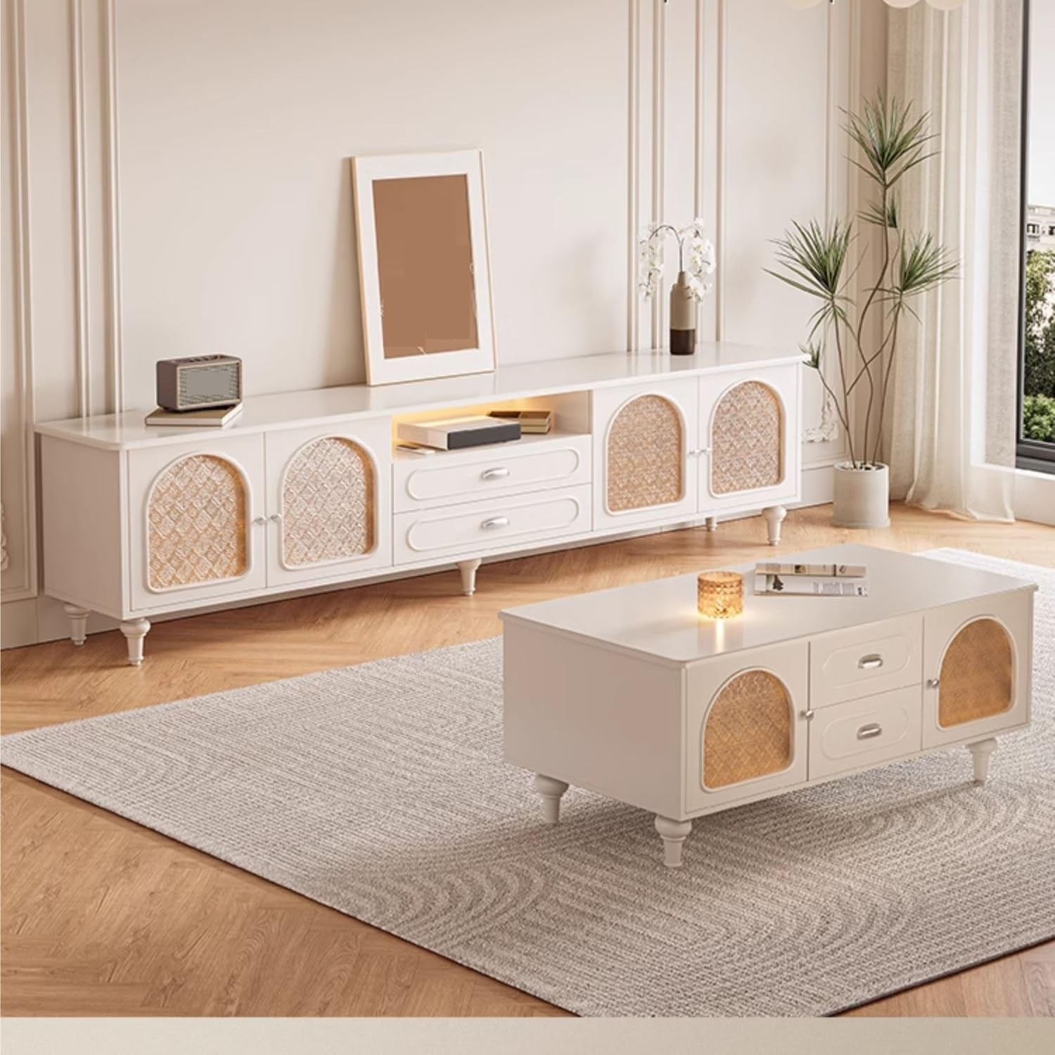 TV-Schrank Cremeweißer TV-Schrank im amerikanischen Retro-Stil for Wohnzimmer, Zuhause, kleine Wohnung, Seitenschrank TV-Konsolen für das Wohnzimmer(200x40x60cm)