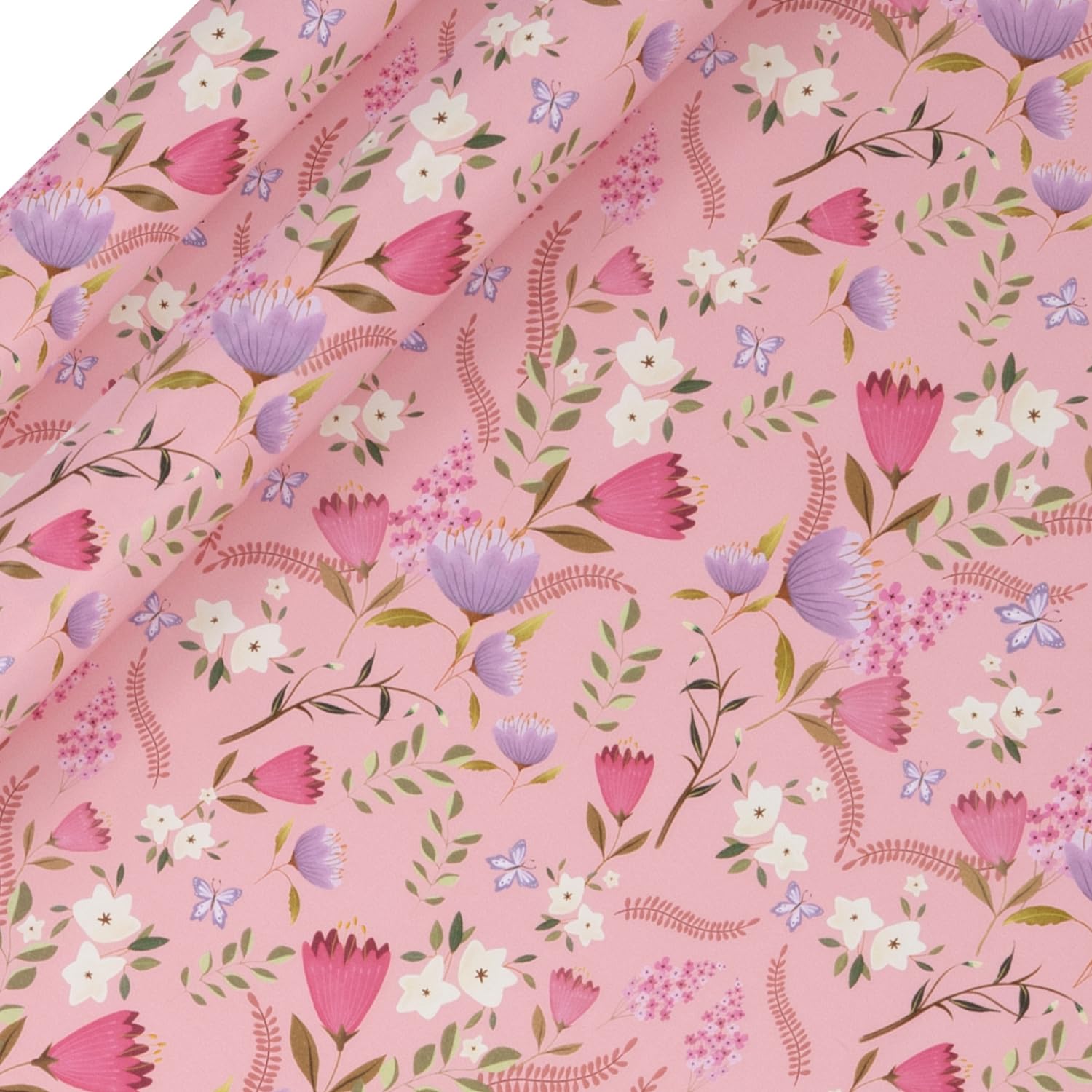 Glick 2 Pack Posies and Petals Wrapping Paper, For Birthdays and Celebrations, 2 x Recyclable Rolls (each 4m x 70cm), Pink