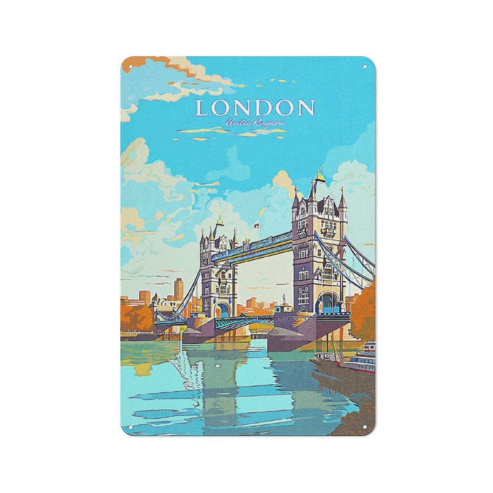 Junmoney Tower Bridge England Metal Sign 30X20cm With For Workshop Wall, Rustic Decor, Wall Decoration For Workshops And Hobby Rooms