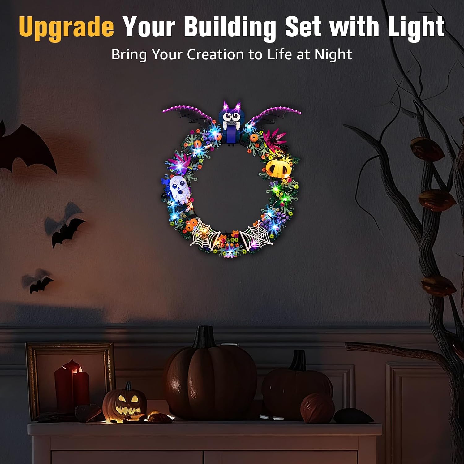 BrickSoul Light Up Kit Compatible with Lego Halloween Wreath 40825 Building Set, Upgrade Design Lighting Accessories for Lego Fans, Not Included 40825 Model