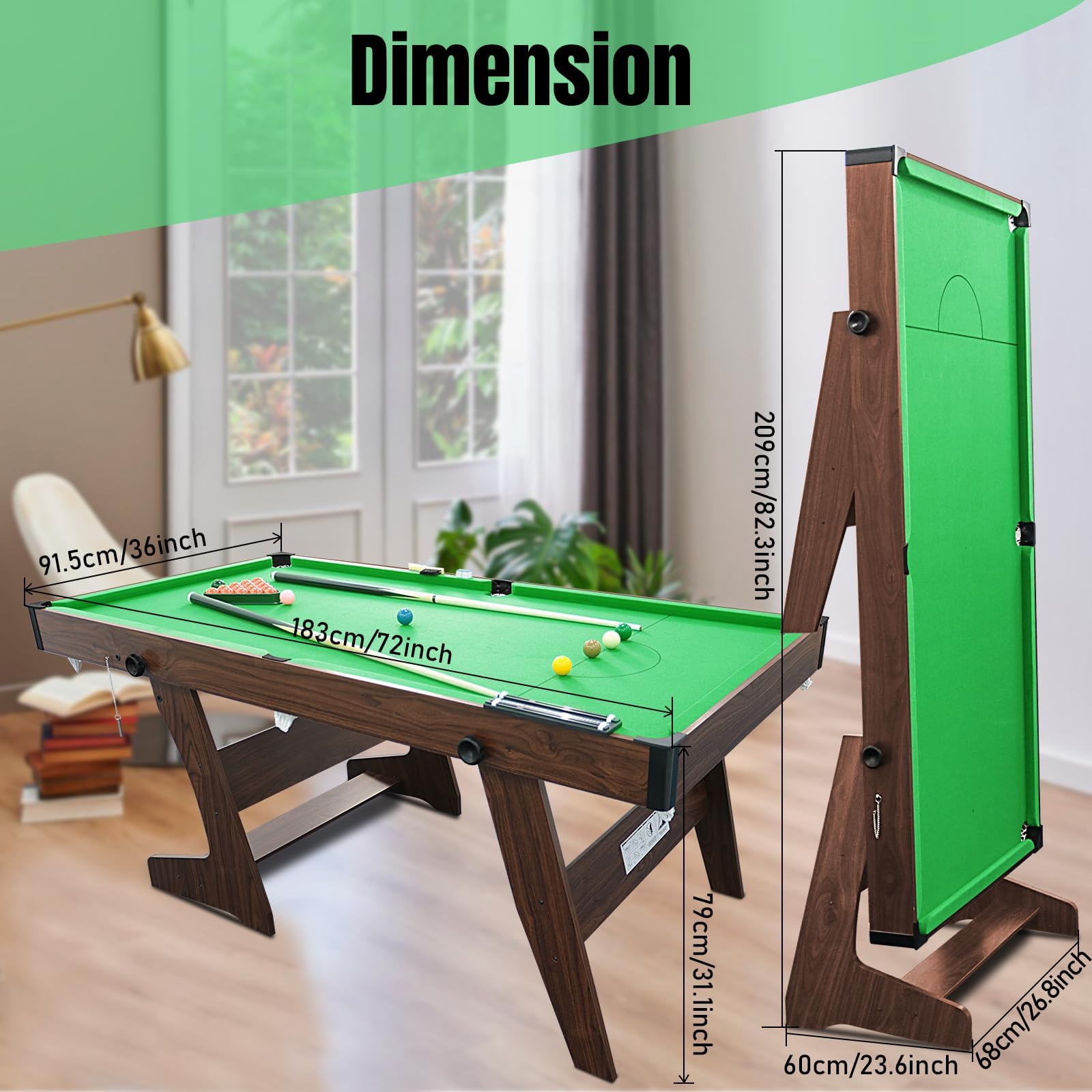 HLC 6FT Mesa de Billar Plegable con Accesorios Completos Tres Colores, para su Familia y Sus Hijos Verde.