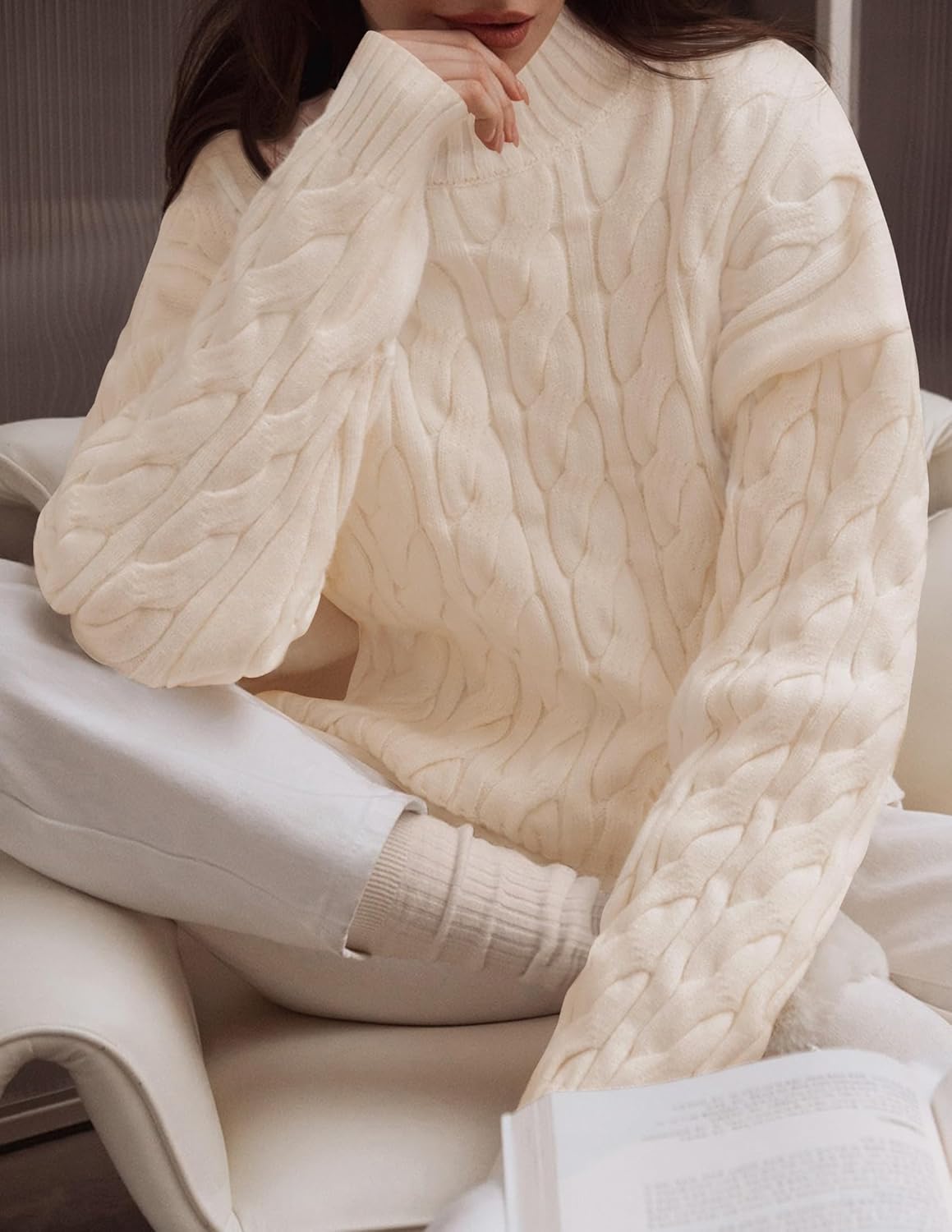 ZESICA Women's Sweaters 2026 Spring Long Sleeve Mock Neck Solid Color Casual Loose Chunky Pullover Sweater - Image 3