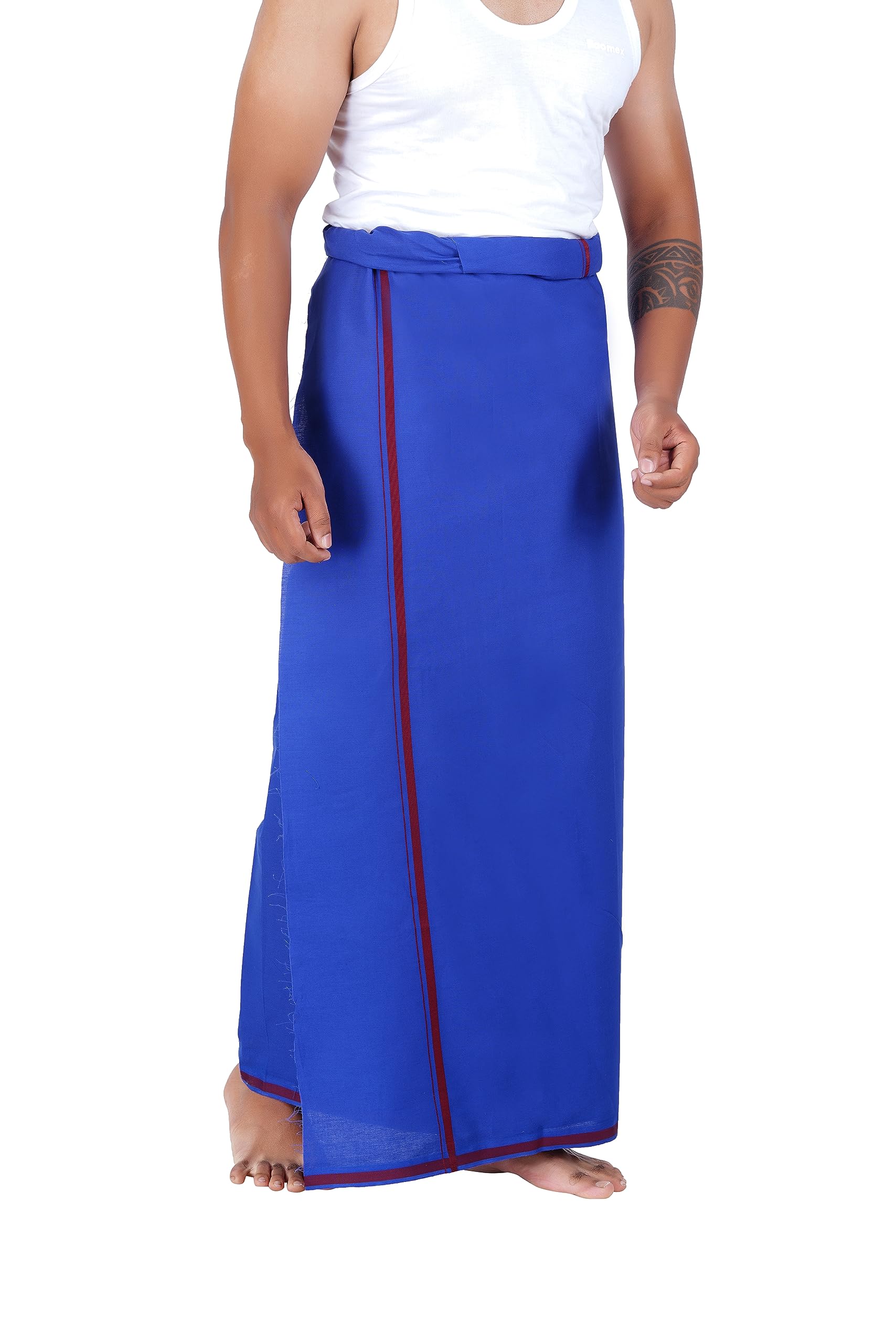 Prakasam Cotton Men's Single (1.30X2.00 Mtrs-4 Yard) Blue Colour Solid Hb Border Men Dhoti