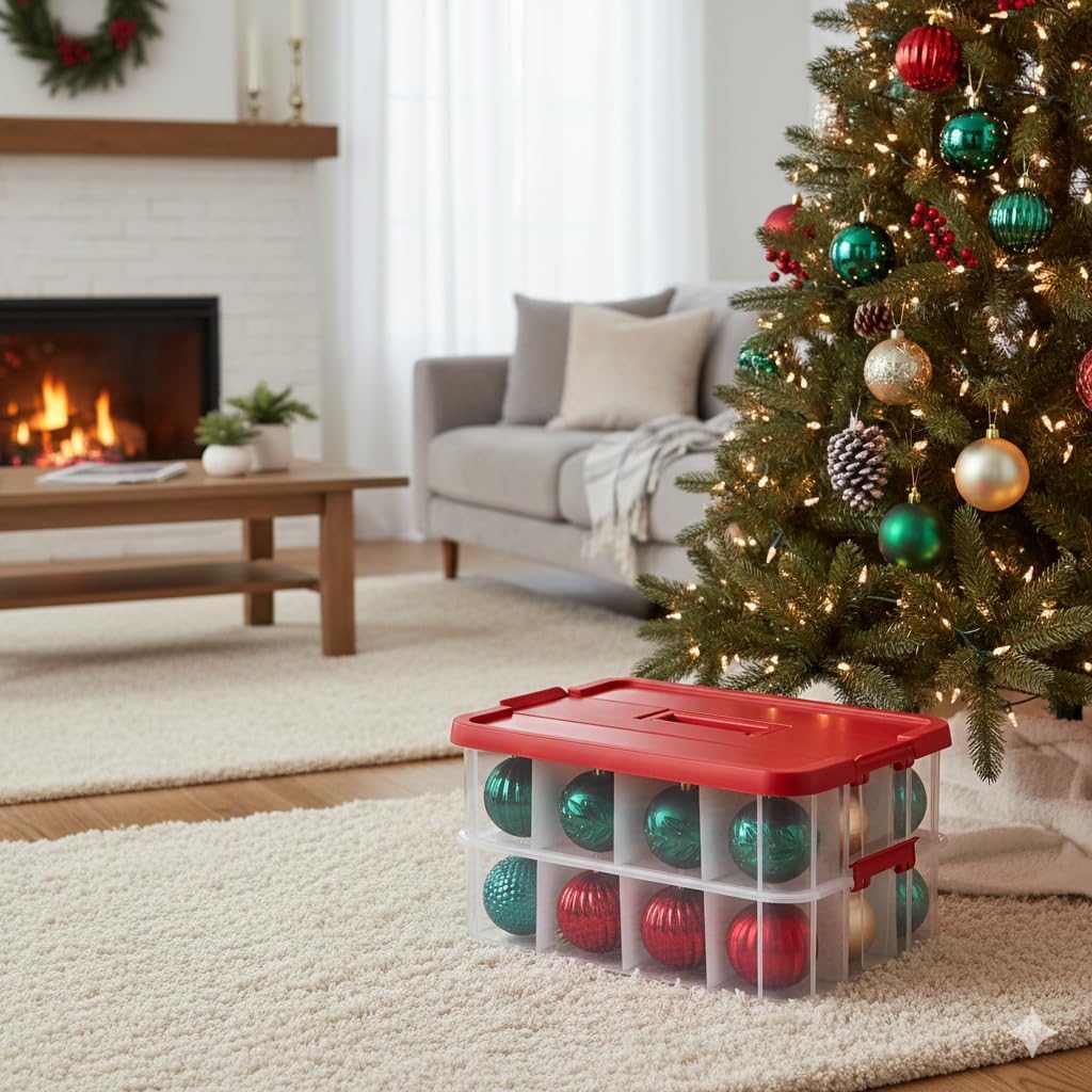 Tribello 2-Layer Christmas Ornament Storage Box Plastic - 24 Compartment Cchristmas Decoration Storage Box - Image 7