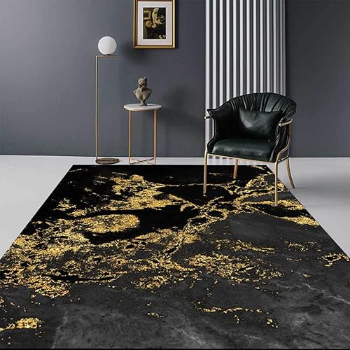 Miniatura 3 de Alfombra moderna abstracta de mármol negro dorado de 5 x 7 pies, suave, gruesa, fresca alfombra para sala de estar, dormitorio, decoración retro,