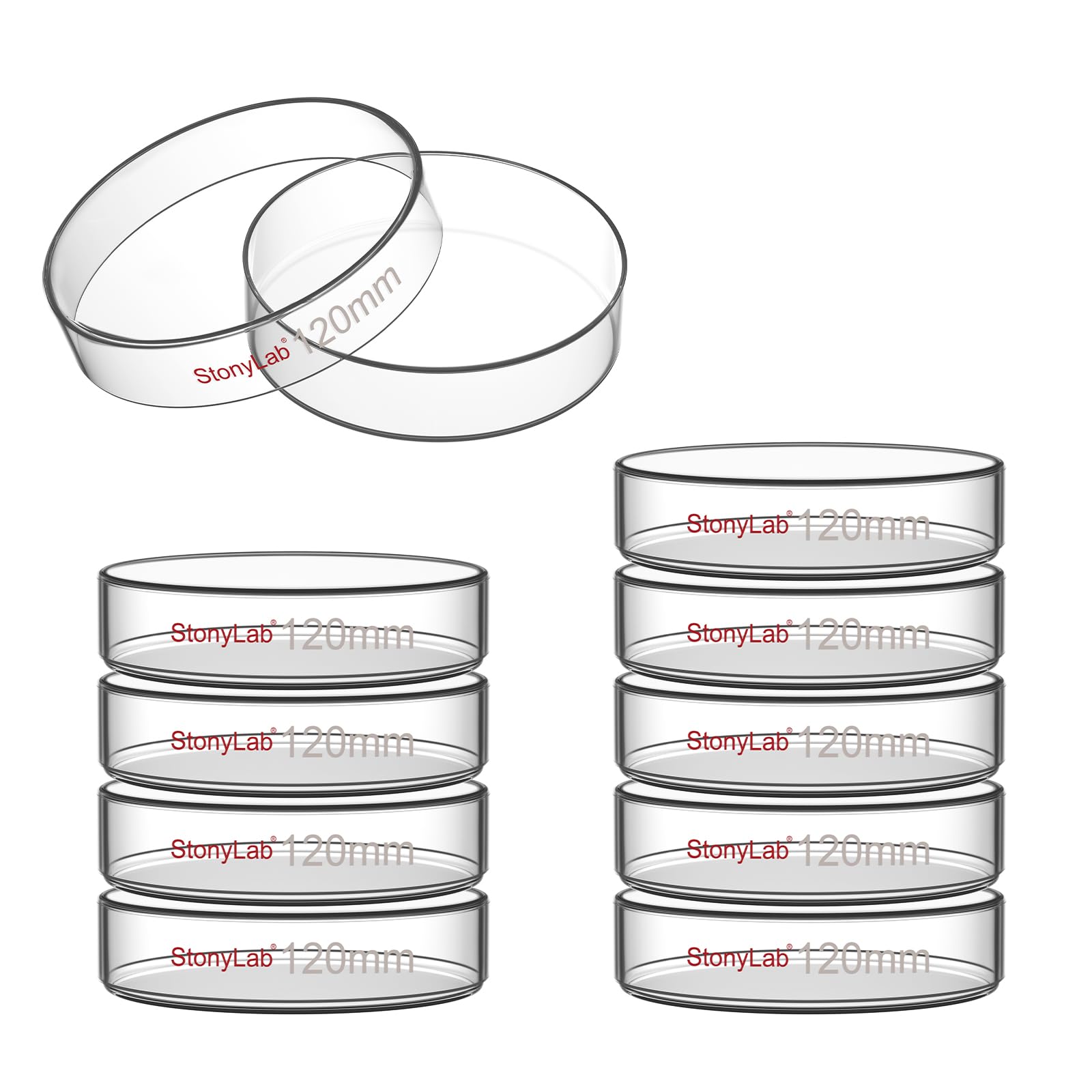 stonylab 10-Pack Glass Petri Dishes, 120x25 mm Borosilicate Glass Clear Culture Dish with Clear Lid for Laboratory