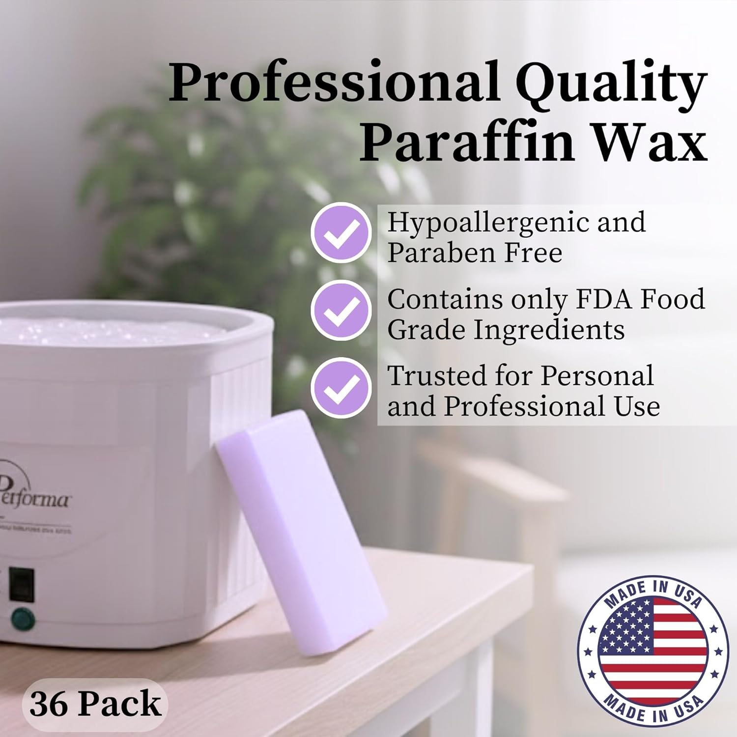 Performa Paraffin Wax Refill, Lavender Scented 1 Pound Blocks, Case of 36, Medical Grade Wax for Hands & Feet, Quick-Melting Formula for Paraffin Bath, Clean & Skin-Safe Spa Refill