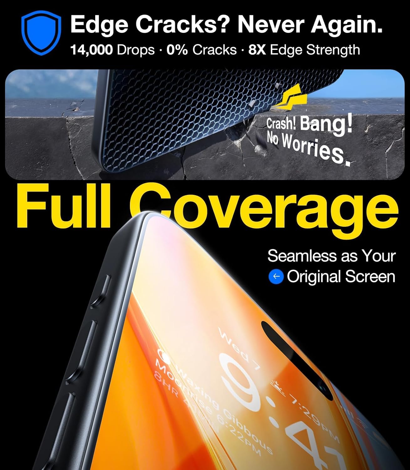 UltraGlass Unbreak Top 9H+ Glass for iPhone 16 Pro Screen Protector 6.3" (12FT Military Grade Shatterproof) Screen Protector 16 Pro Tempered Glass (Longest Durable) Full Coverage 16Pro, 2 Pack - Image 5