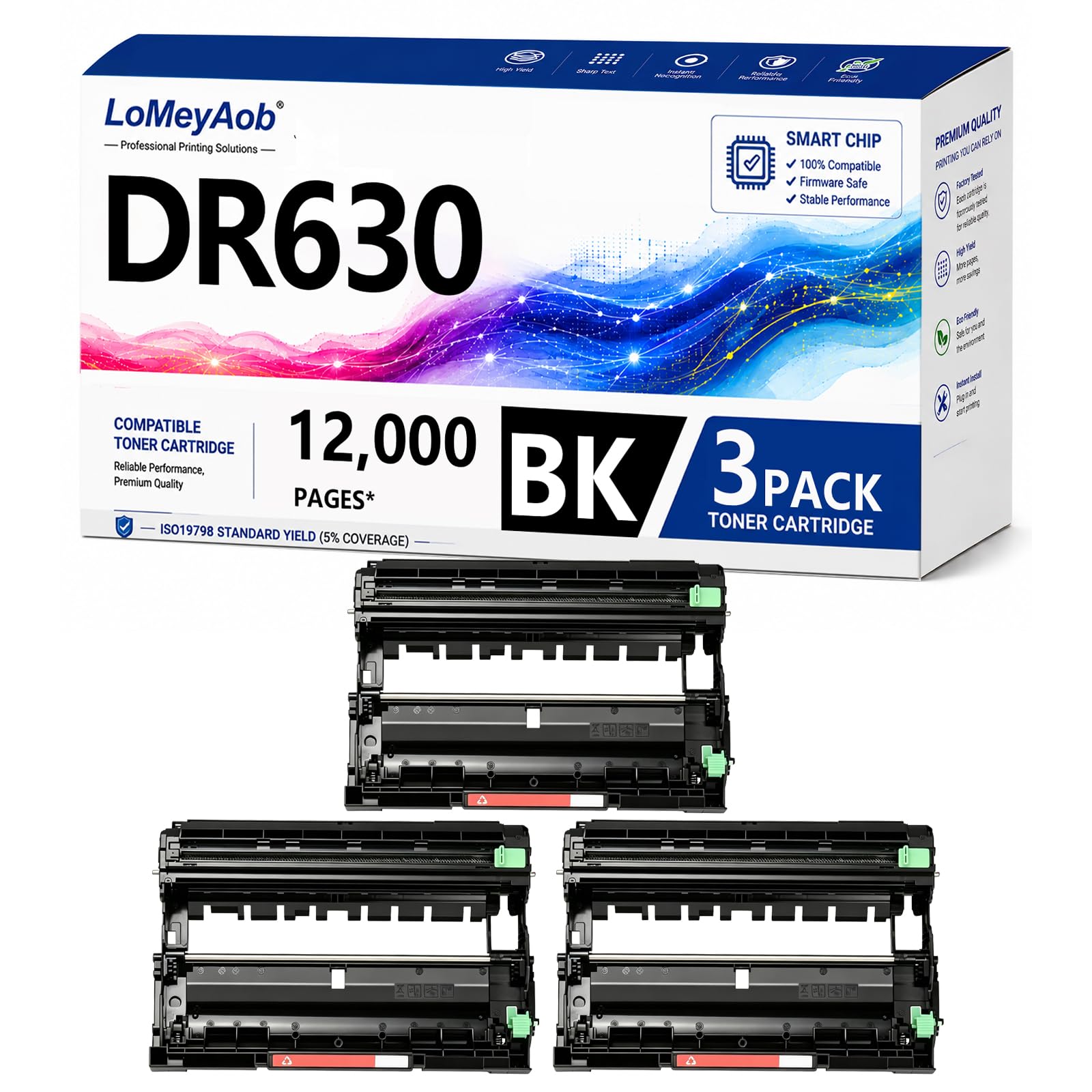 Kit di unità di tamburo DR630 (non toner) compatibile per Brother DR630, tamburo di ricambio per HL-L2300D L2305W L2315DW L2320D L2340DW L2360DW L2380DW MFC-L2680W L2685DW,3Pack