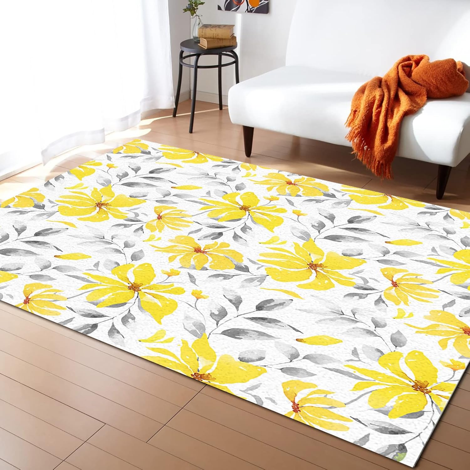 Area Rugs for Living Room, 5' x 8' Floral Plush Microfiber