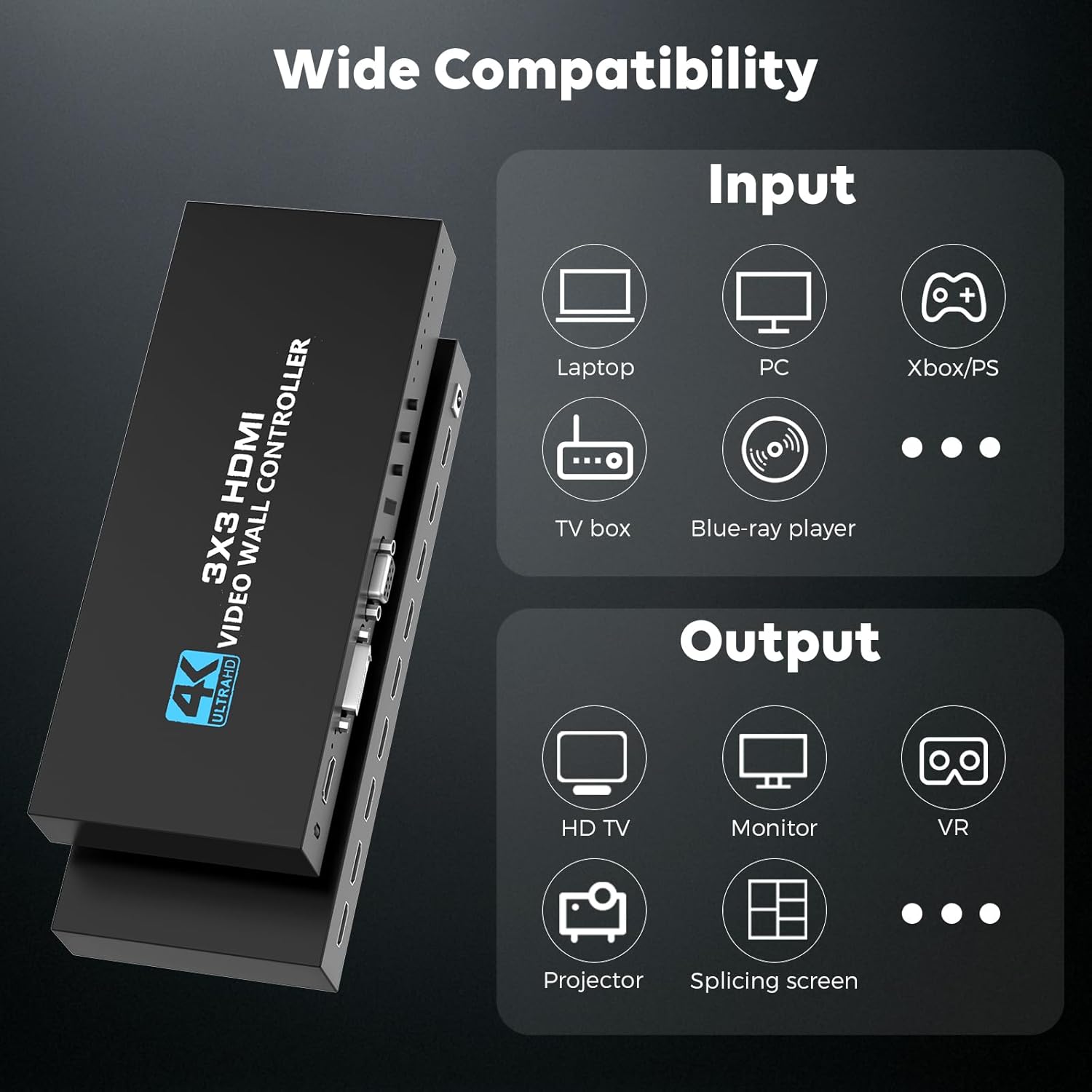 Video Wall Controller 3X3 HDMI Video Wall Processor 1080P@60Hz, 13 Splicing Modes, Audio Extracto, 2x3, 2x2, 3x2 1x1, 1x2, 5x1, 6x1, 9 Monitors $pliced Together to Display a Full Page