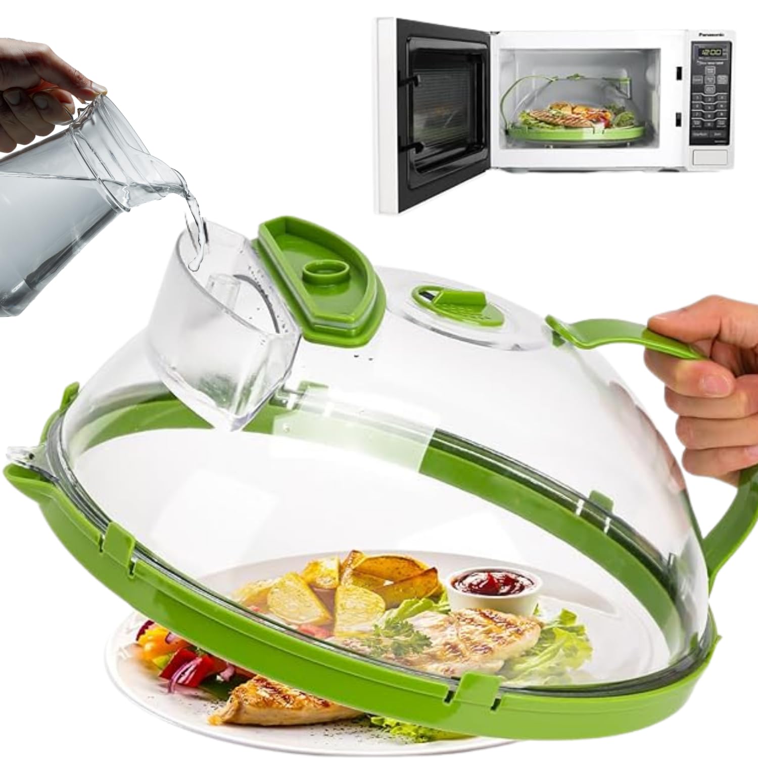 Couvercle pour Micro-Ondes avec Eau - Nettoyage Facile et Écologique, Matériau Sans BPA, 27 cm