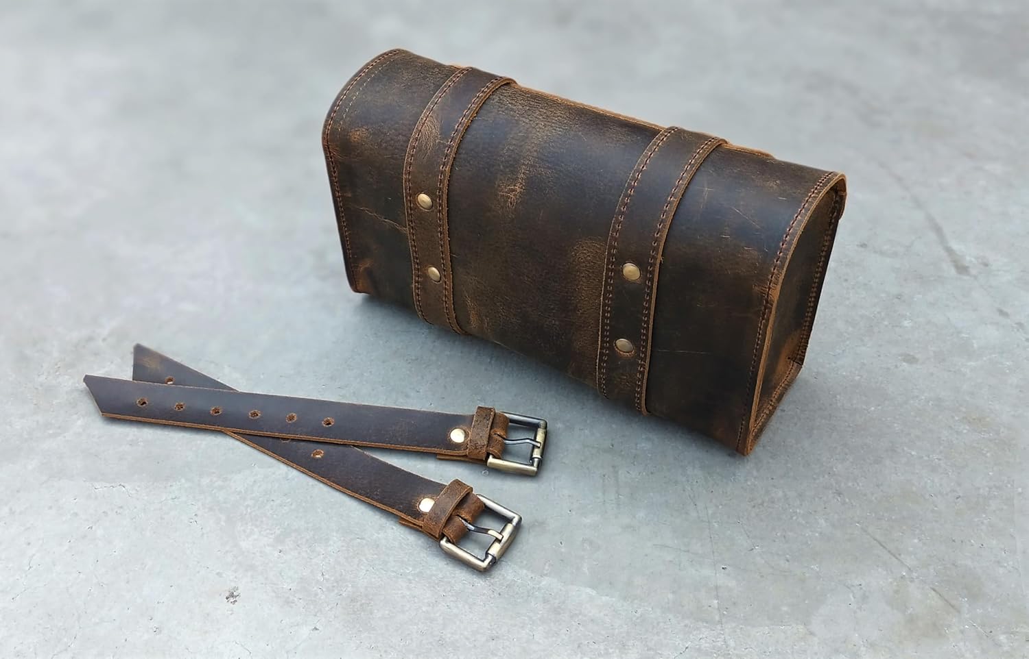 M RUFOUS Vintage Leather Motorcycle Saddle Bag with Brass Buckle - Brown, Premium Handcrafted Tool Organizer Pannier Bag for Motorcycle, Scooter, Riding Accessories (Free Waterproof Cover)