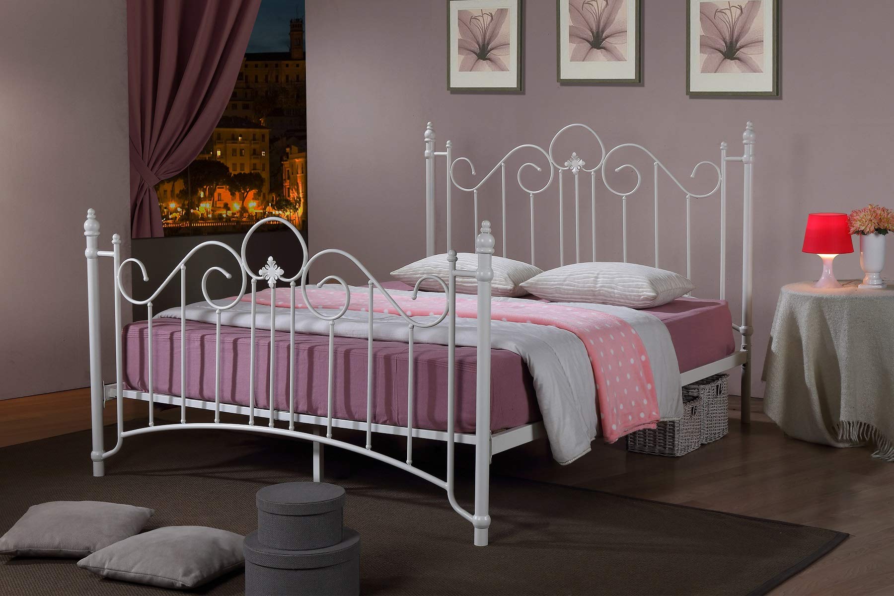 ROYALE COMFORT Virginia Double Metal Bed Frame White Victorian Style King Size Classic Bedstead (4FT6 Double)