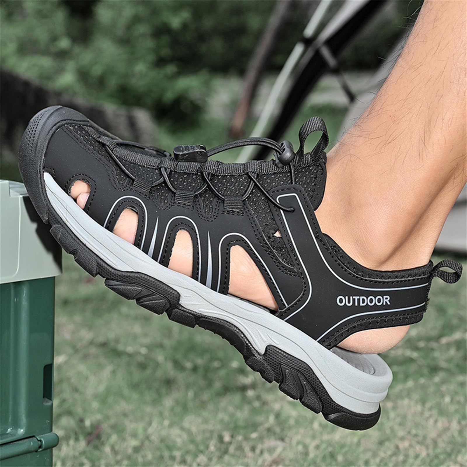 Męskie sportowe sandały na zewnątrz buty plażowe z zamkniętymi palcami oddychające do wędrówek turystycznych wody swobodne,Black,40 EU