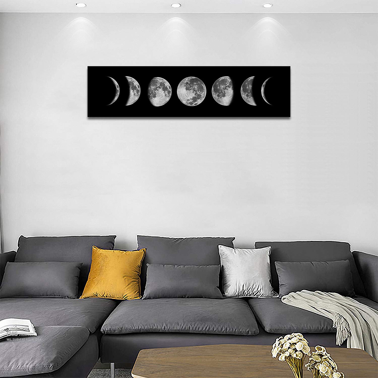 OCIOLI Moon Phase Wall Art Painting Moon Phrase Canvas Wall Art Decoration Artwork Abstract Space Black and White Galaxy Pictures for Living Room Bedroom
