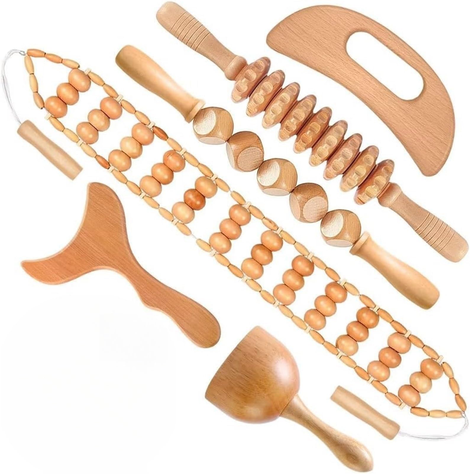 THE WHITE SHOP 10-in-1 Wood Therapy Massage Tools Massager Wooden Massager for Body Shaping Massage Tool Set Wood Therapy Tools for Relieving Muscle Pain Body Lymphatic Drainage Massager