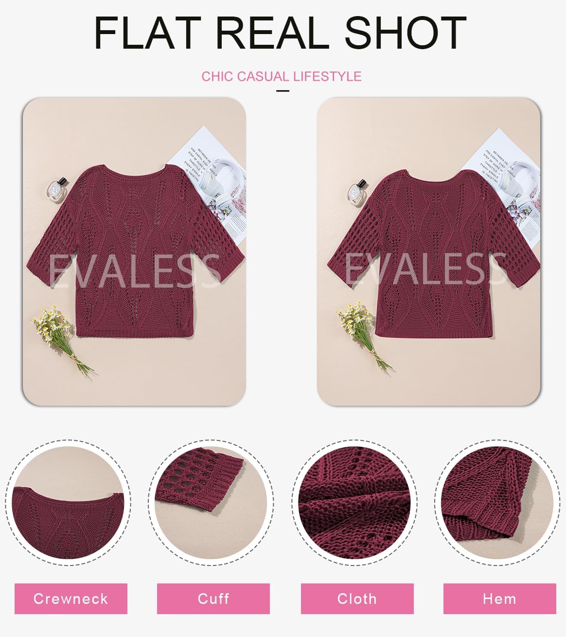 EVALESS Womens Crochet Hollow Out Knit Tops Half Sleeve Spring Summer Sweaters Beach Cover Ups for Women Trendy 2026 - Image 5