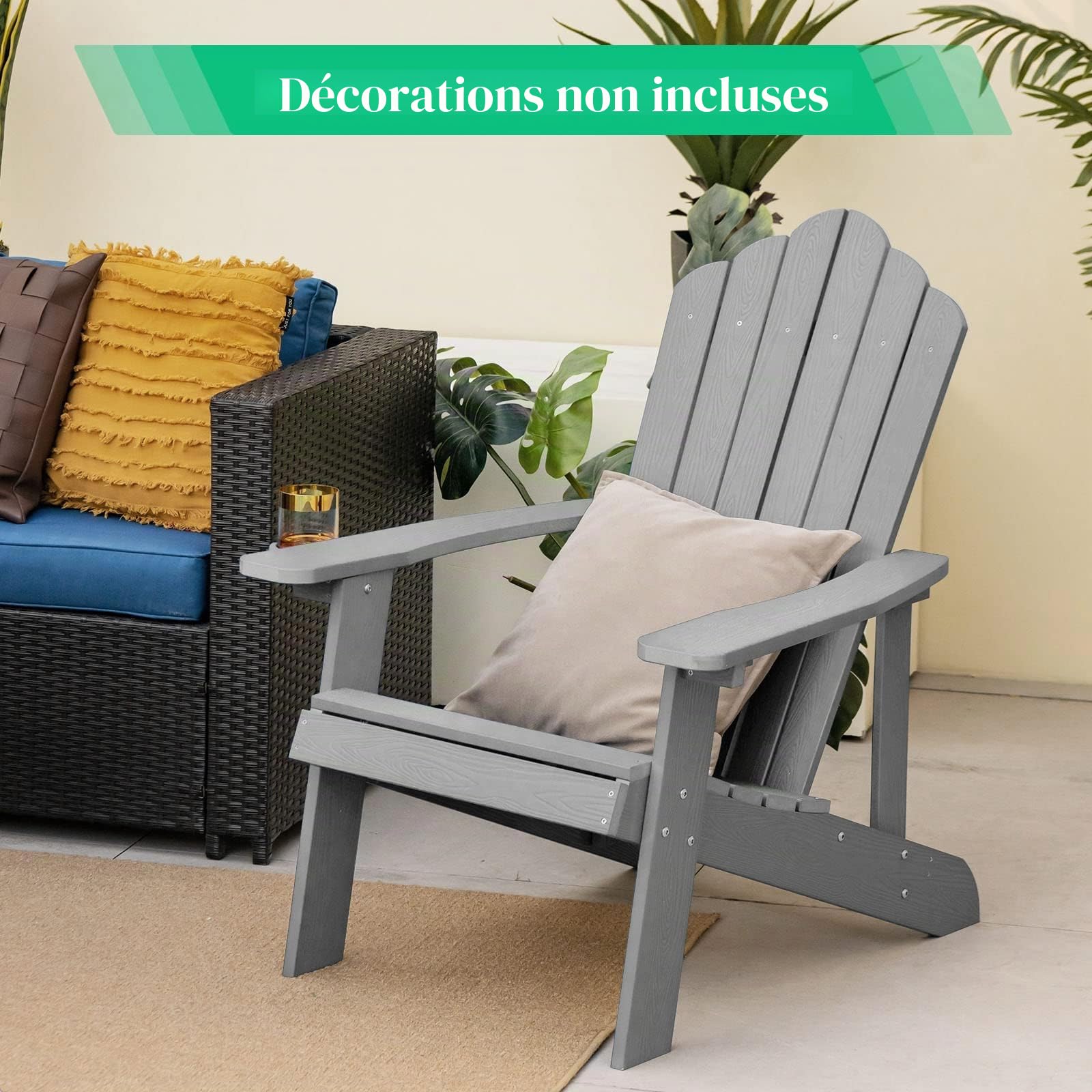 FANTASK Adirondack Chaise de Jardin en Plastique avec Porte-gobelet, résistante aux intempéries, capacité de Charge de 170 kg, Gris Clair