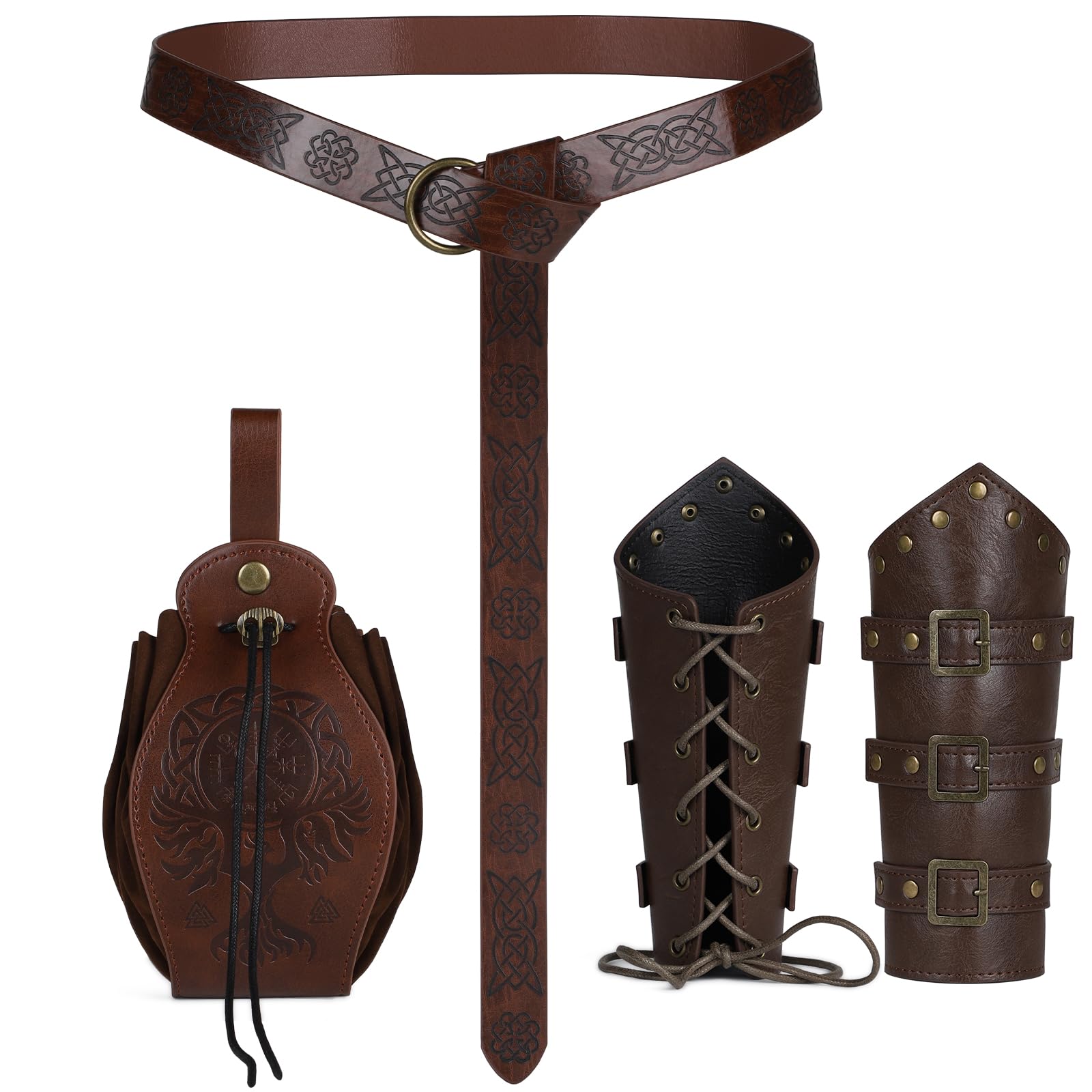 SWAWIS Set di Accessori per Abbigliamento Medievale, Medievale e Borsa da Cintura, Protezione per i Gomiti, Accessori per Costumi Vichinghi per Cosplay Halloween Wizard Witch