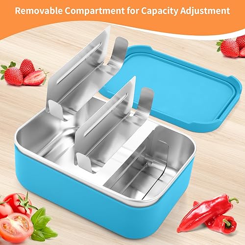 Miniatura 3 de Lonchera Bento, caja Bento de acero inoxidable con compartimentos extraíbles y 2 tazas de salsa, apta para lavavajillas, congelador, libre de BPA,