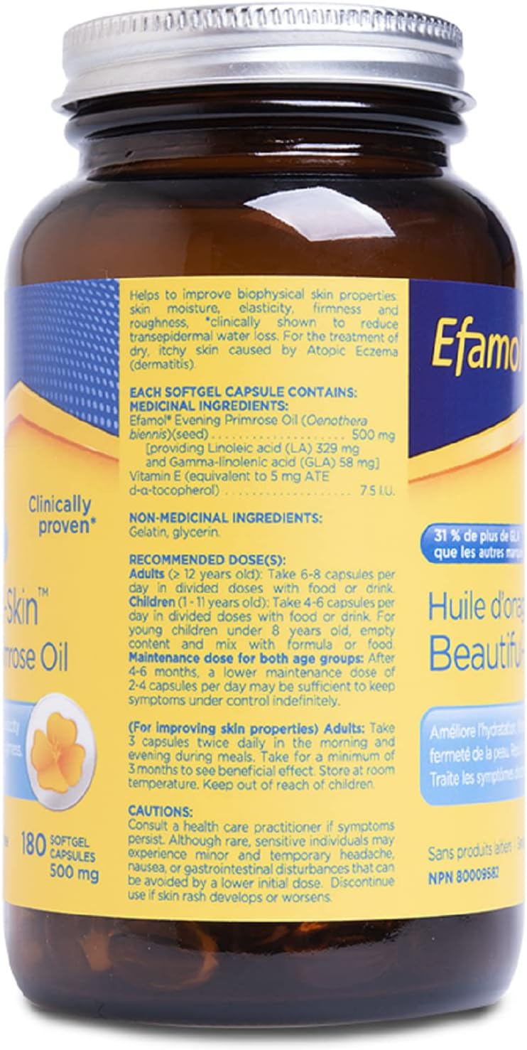 Efamol-Evening Primrose Oil 500mg (180 Capsules) in Glass Bottle Brand: Efamol : Health & Household
