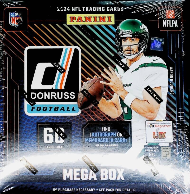 2024 Panini Donruss Football Factory Sealed Mega Box 6 Packs of 10 Cards. Find 1 Autograph or Memorabilia Card per box on average. Look for Mega Exclusive Optic Rated Rookies Preview Red Wave. Chase the highly sought after Downtown Inserts. See scans for more details. Thumbnail