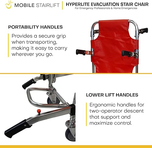 Miniatura 8 de HyperLite - Silla elevadora de escalera médica plegable para evacuación, EMS, EMT, ambulancia y transporte de emergencia, eleva hasta 350 libras.