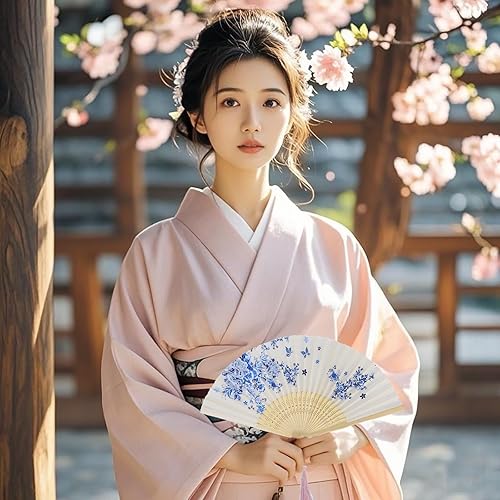 Miniatura 6 de 2 ventiladores de mano, abanicos plegables de seda, marcos de bambú vintage, fanáticos chinos japoneses para bailar, cosplay, boda, fiesta,