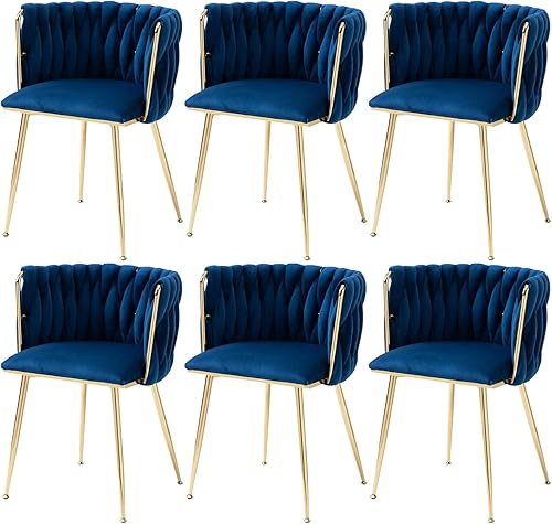 Miniatura 80 de Nrizc Juego de 2 sillas de comedor tejidas, sillas de comedor tapizadas de terciopelo con patas de metal dorado, sillas decorativas modernas para