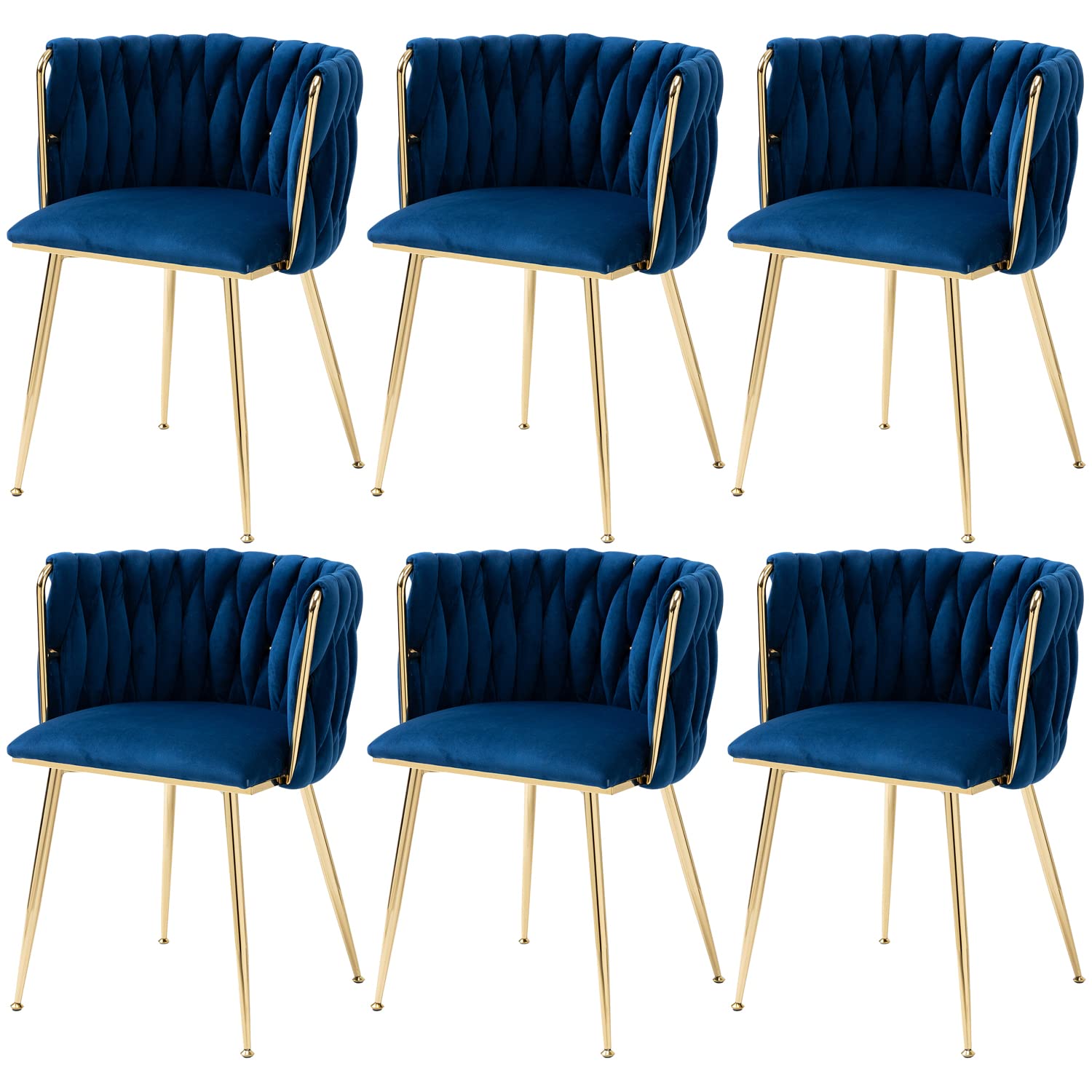 Nrizc Woven Dining Chairs Set of 6, Velvet Upholstered Dining Chairs with Gold Metal Legs, Modern Accent Chairs for Living Room, Dining Room, Kitchen