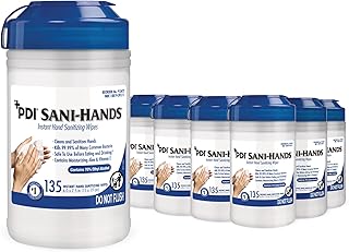 PDI Healthcare P13472 Sani-Hands Instant Hand Sanitizing Wipes, Medium, 6" x 7.5" (12 Canisters of 135 Wipes, 1620 Total)
