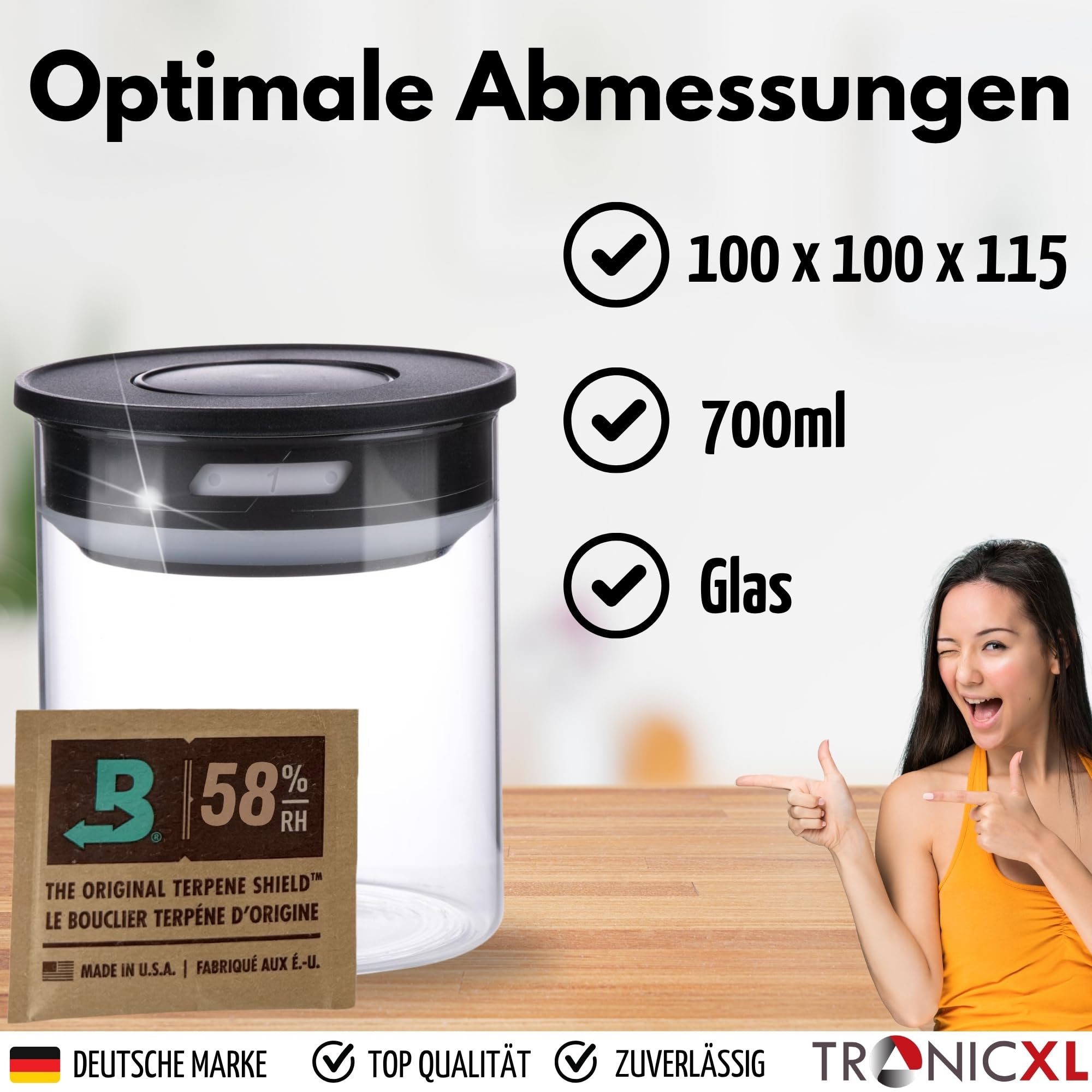 TronicXL 2 x 700 ml próżniowe słoiki do przechowywania ziół, borokrzemu, szczelne, szklane pojemniki z pokrywką, kompatybilne z opakowaniami Boveda, 58% do uprawy roślin