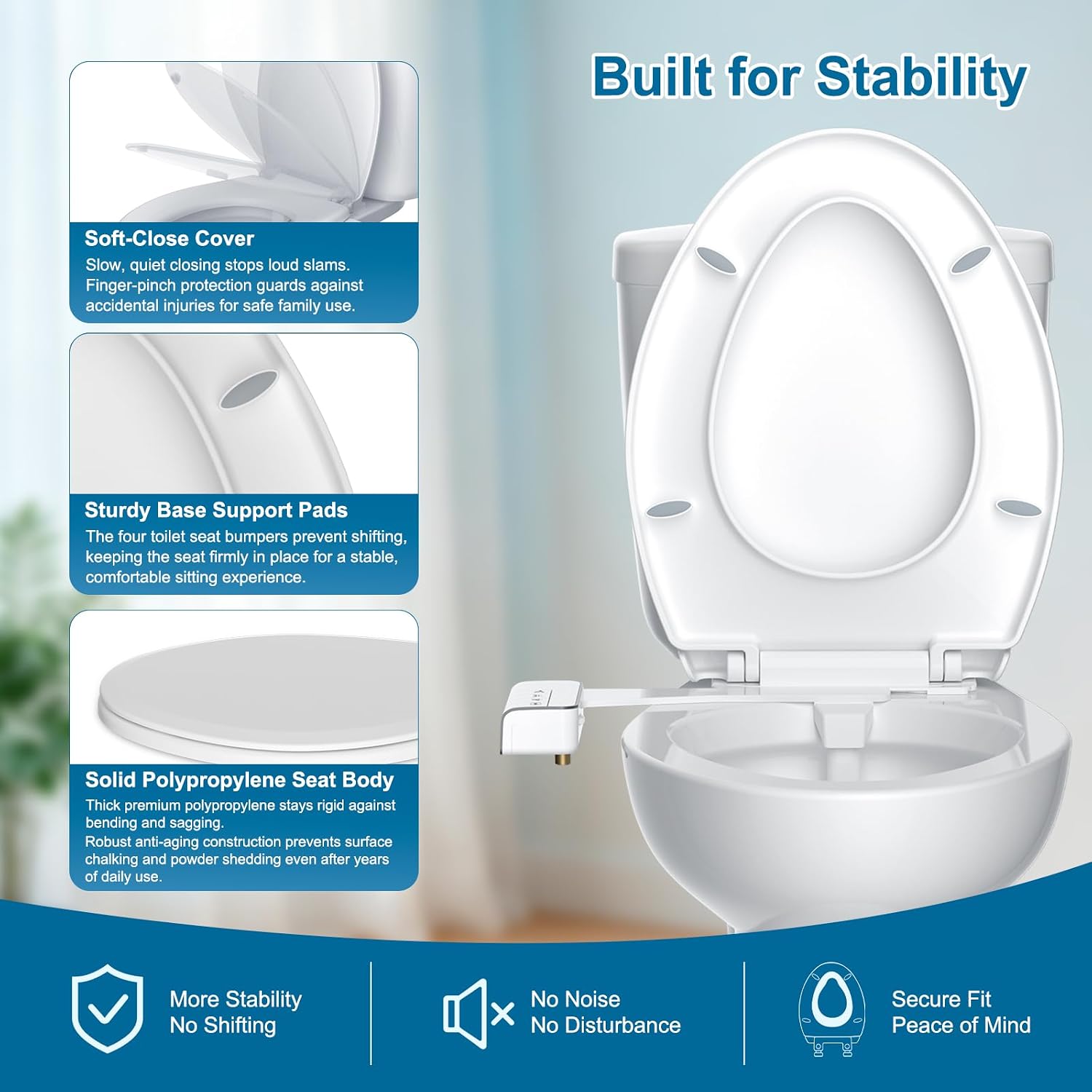 Hibbent Elongated Toilet Seat with Bidet, Cover Quiet Close image 2