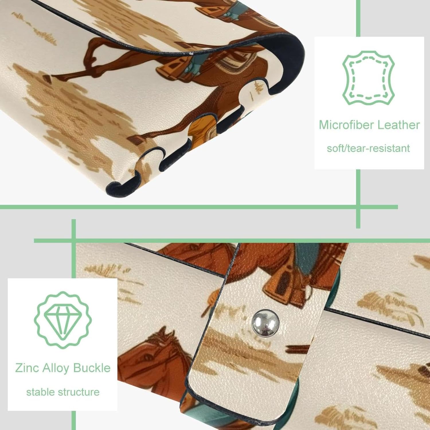 Eyeglasses Case, Leather Sunglasses Case, Wild West Vintage Cowboys Men Horses Slip in Spectacle Bag, Portable Glasses Bag Pouch for Travel