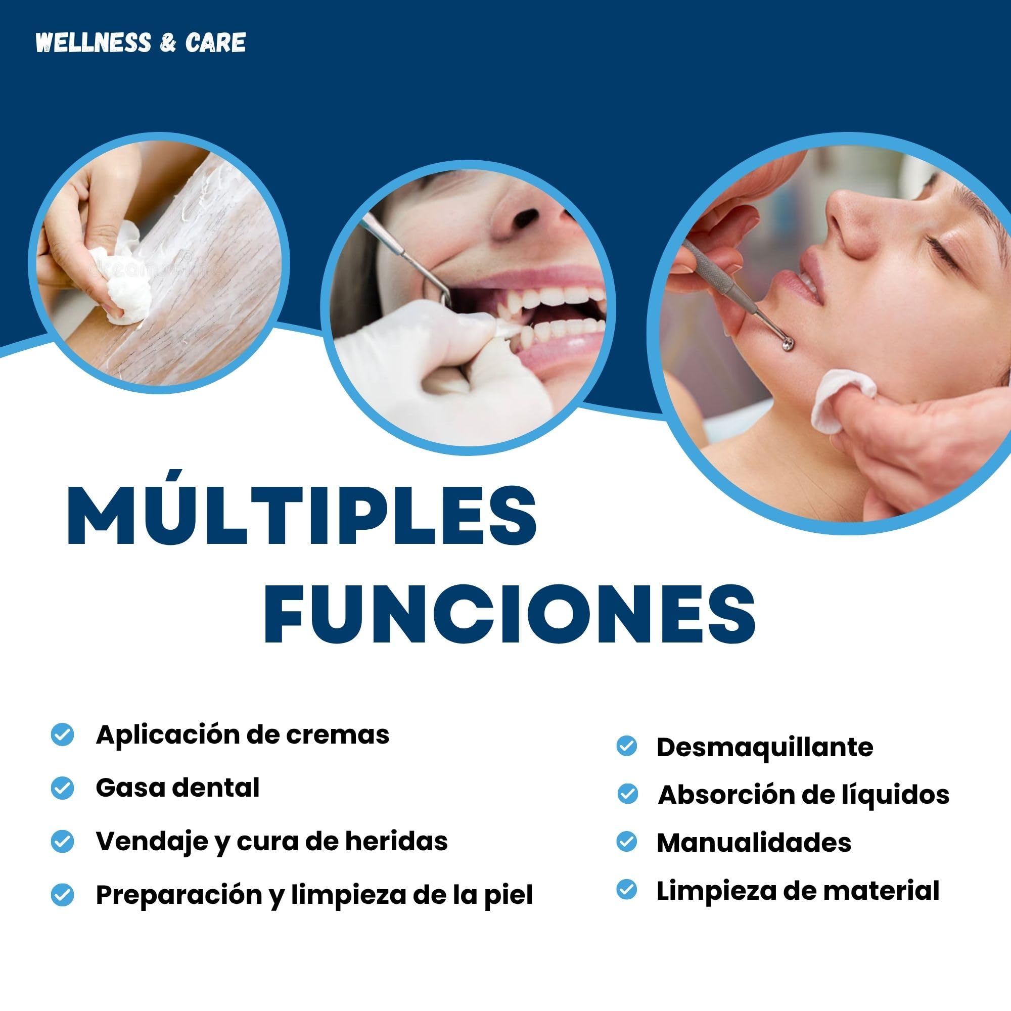 Pack de 200 gasas de máxima calidad y absorción, gasas de 4 capas no tejidas para cura de heridas, desinfección de la piel, aplicación de cremas, limpieza de material. fabricación europea