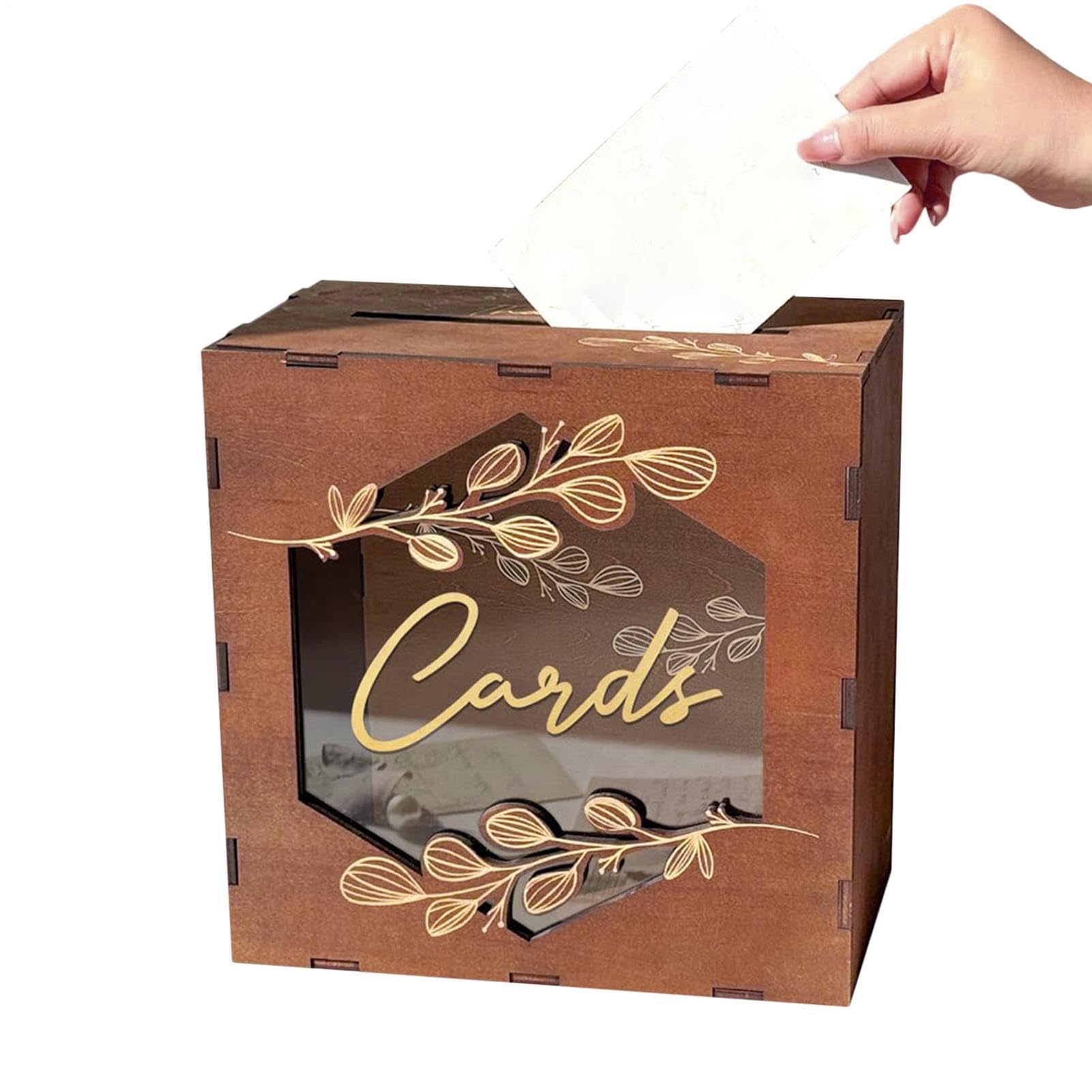Caja de envoltorio de boda con ventana acrílica y madera vintage