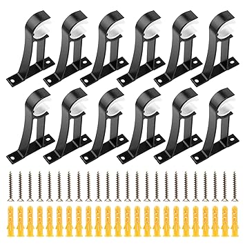 Kakalote Curtain Rod Bracket, Set of 12 Curtain Rod Holders for Wall, Single Curtain Rod Hanging Brackets with Screws Ceiling Mount Curtain Drapery Rod Bracket(Black - 12pcs)
