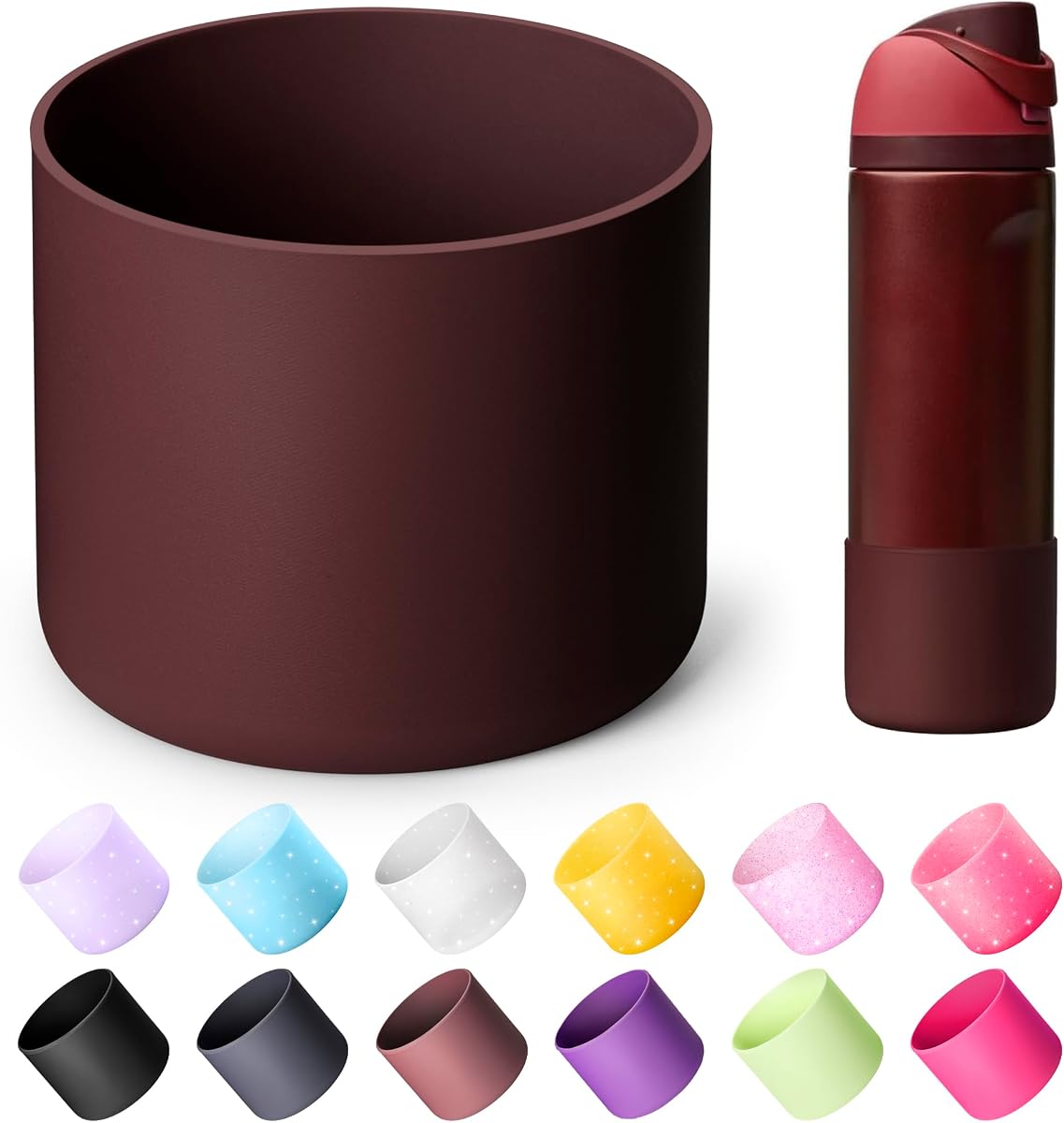 Silicone Boot for Owala 24 oz Twist & FreeSip & Flip Water Bottle | Anti-Slip Protective Sleeve for Owala Twist & FreeSip & Flip Stainless Steel Water Bottle, Boot Bottom Base(Black Cherry)