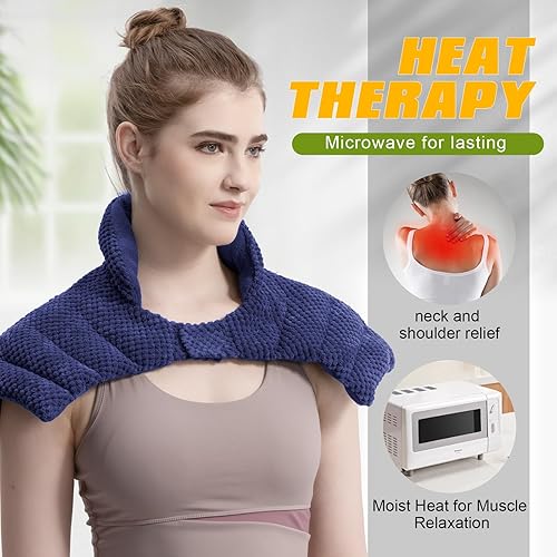 Miniatura 6 de uncn Almohadilla térmica grande para microondas para cuello y espalda, calentador de cuello para microondas, para aliviar el dolor con calor húmedo,