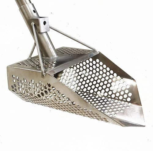 Miniatura 7 de CooB Herramienta de detección de metales con pala de arena de playa, pala de acero inoxidable para detectar tesoros, poste de mango de fibra de