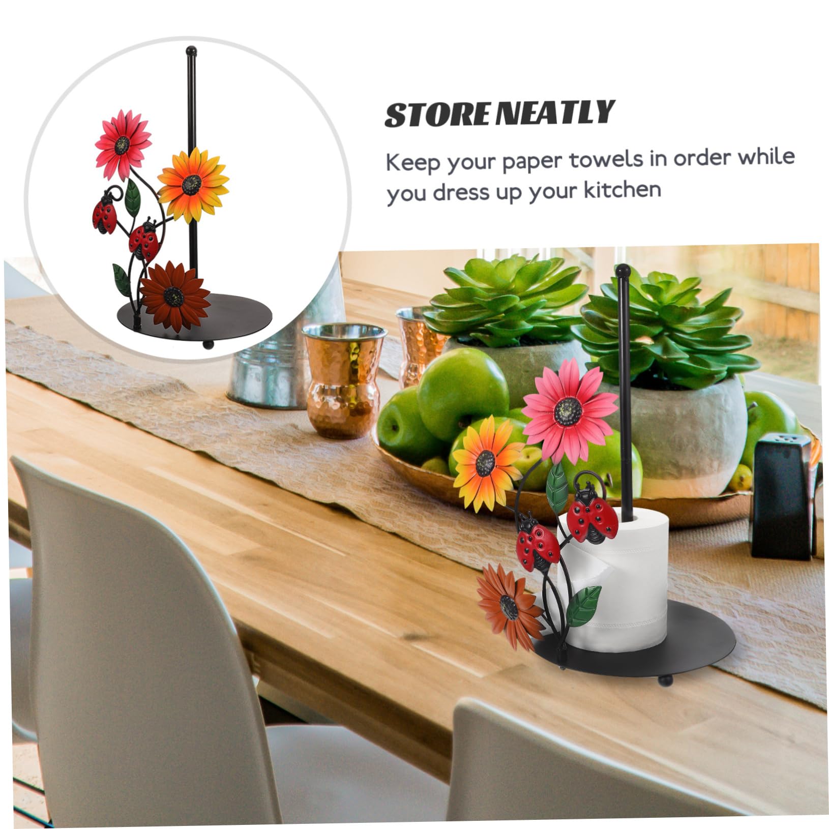 NUOBESTY Porta Rotolo di Carta Supporto Verticale a Forma di Girasole in Ferro Decorativo Base Stabile per Cucina e Soggiorno