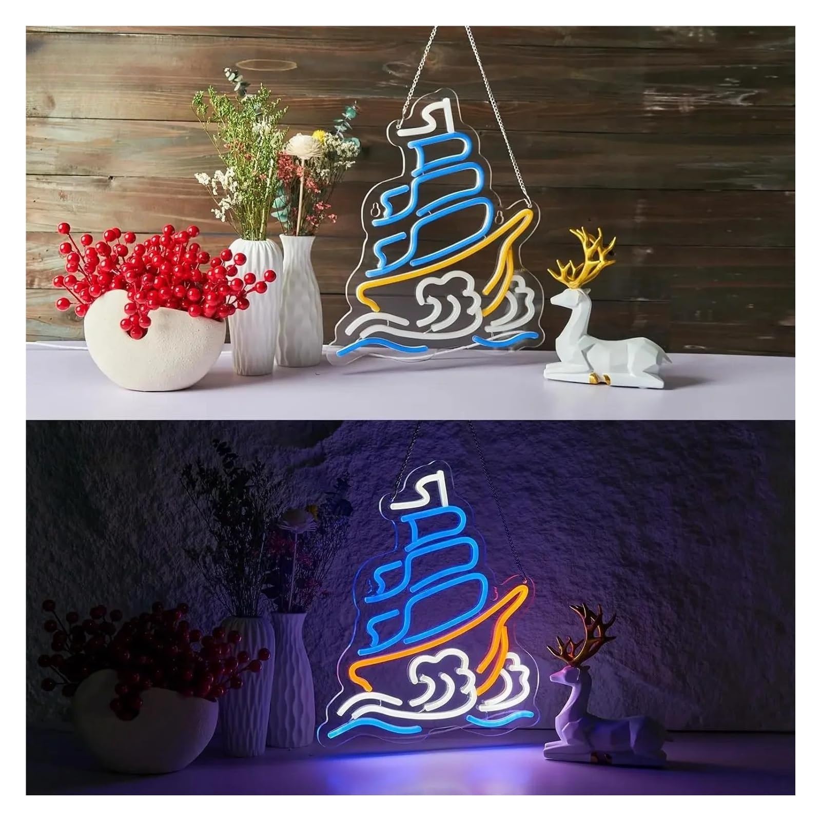 Luz de Diseño de Digital Letrero De Neón De Velero, Luz Regulable Ondulada Para Decoración De Pared, Alimentada Por USB Para Habitación De Cumpleaños, Dormitorio, 33cm×36.3cm